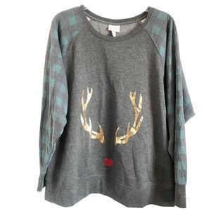 Isabel Maternity by Ingrid & Isabel Reindeer Plaid Sleeve Sweatshirt XXL
